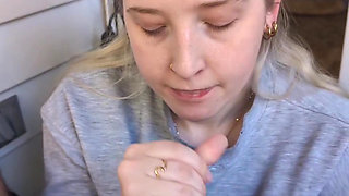 Shy slut squeezes out cum in front of neighbors