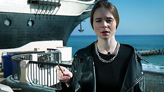 Young Russian Woman Smoking Cigarette Outdoor Terrace