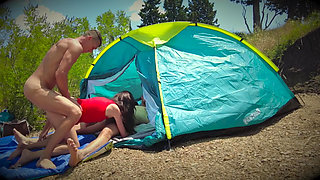 Gangbang - a Man Agreed to Have Rough Sex with His Wife in a Tent with Two Guys