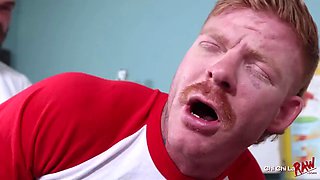 The bearded doctor takes real good care of the tall ginger