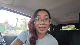 Cute sexy girl rubbing her pussy out in the wild so hard and drives home satisfied