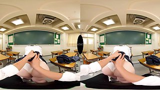 Passionate Japanese student entices viewer in steamy VR school fantasy