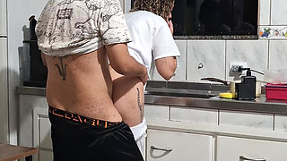 The maid got fucked in the ass in the kitchen while washing the dishes.