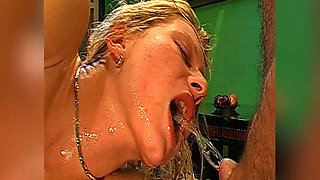 Blonde Slut in Bukkake Box: Piss & Cocks Nonstop