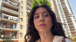 Girl Asks to Cum on Her Face for Cumwalk on the Streets - Blowjob