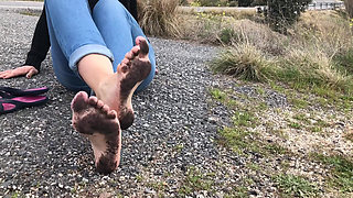 Dirty Feet Soles Walking and Teasing