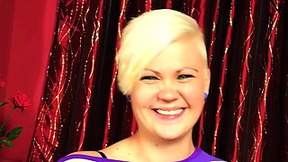 Short-haired German blonde does her first sex casting