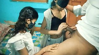 Indian Desi Village Teacher Fucks School Girls - Hindi Audio Threesome with Tight Pussy