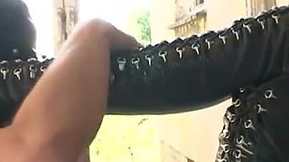 Making a guy suck my strapon outdoor