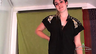 Hairy Brunette Babe Fingering Her Tiny Tits and Fucking with a Sex Toy