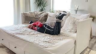 latex bondage high heels hogtied