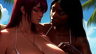 Giant Tittied MILFs Breastfeed Lesbians on the Beach