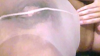 Pantyhose without thong, hairy pussy , big clit , cameltoe