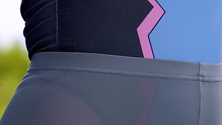 144 Goddess Anya in Tight Spandex: Provocative Leggings Tease at Bus Stop