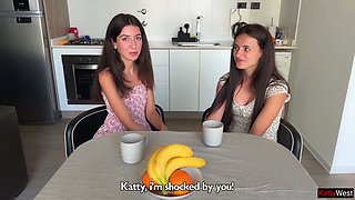 Lucky Man Fucks His Girlfriend and Her Friend - Threesome Kissing with Cum