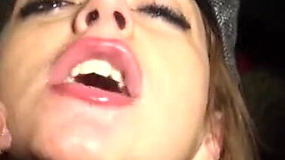Busty babe hard banged in threesome