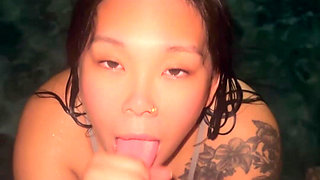 Asian Babe Giving Good Head in Pool Sloppy Blowjob