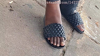 Hot Fudge Tasty Feet Left Foot Wrapped at the Bus Stop