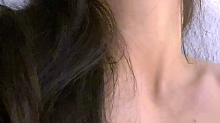 Busty curly brunette with big boobs fucks on couch