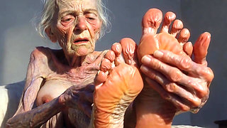 Granny Foot Oil Play - Self Massage Makes Her Horny and Dripping