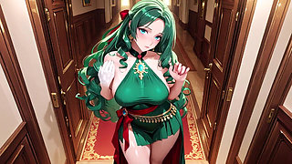 Green Queen on the Golden Throne! Lazy Seduction in a Silk Gown, What Secrets Hide Beneath?