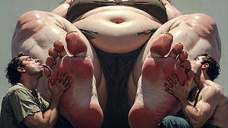 SSBBW Mistress Foot Worship - Two Slaves Cleaning Her Massive Feet