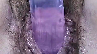 MILF Fucking Hairy Big Labia Cunt with Two Dildos