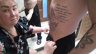 Caught mother-in-law in the hallway and fucked in the mouth at the mirror cabinet