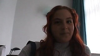 Hairy redhead bbw fingers her pussy on the bed