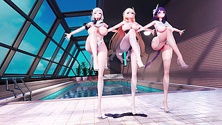 [mmd]thor, Shen He, Dumb Goose Bunny Girl, Jk Uniform, Swimsuit, Miniskirt, Black Stockings, White Stockings, Huge Breasts
