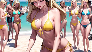 Anime Sexy DJ on the Beach Synthwave Retrowave