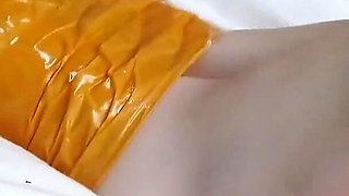 First-person Perspective Records the Girlfriend Wrapped in Tape From Head to Toe with Her Beautiful Bare Feet