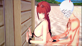 Makima blowjob on the beach - chainsaw man