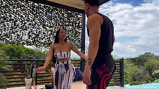 Brunette MILF with round ass, Mariana Sandoval, rides a huge cock during an erotic massage