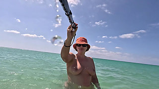 Naughty Blonde Pees in the Ocean Outdoor and Swimming Underwater