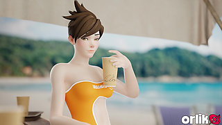 Tracer Beach Blowjob and Condom Fuck & Wild Anal Riding and Titfuck Cumshot - 3D Overwatch Animation