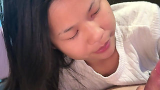 Beautiful 18 Year Old Asian Gets Fucked by a Big White Cock and Gets Cum All Over Her Face