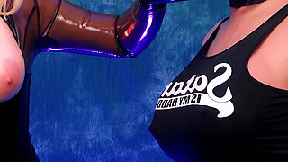 Sexual latex MILF mistress playing with real sex doll femdom POV JOI