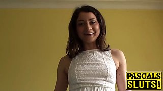 Cute brunette chick Valentina Bianco playing with her pussy