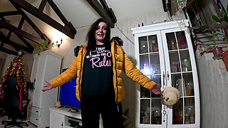 Shiny Yellow Downjacket BJ - Pussy Rules Shirt and Double Cum on My Clothes