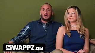 Young ash-blonde gal gives him a deep blowjob
