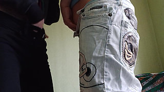 Two girlfriends masturbate and cum in jeans