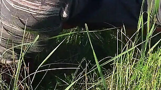 Peeing in the Grass in a Meadow