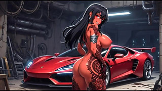 163. Cute Red Skin Girls Twerk in Front of a Sport Car (ai Animation)