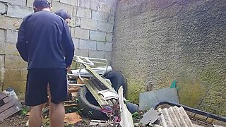 Stepsister gets caught sucking big cock in vacant lot - moaning teen swallows cum