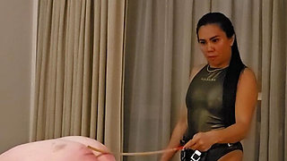 Dominafire Pegging and Caning Tied up Slave