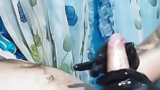 Latex Gloved Mistress Ruins Bound and Gagged Slaveboy's Orgasms Twice!