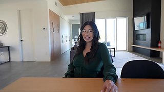 Brunette milf in those glasses rubs her pussy on camera and getting pounded hard on the dick