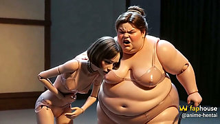 Fat Mistress Whips Bound Skinny Slave - Body Contrast Humiliation