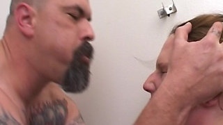 Mature Brunette's Wild Bathroom Blowjob by the Toilet